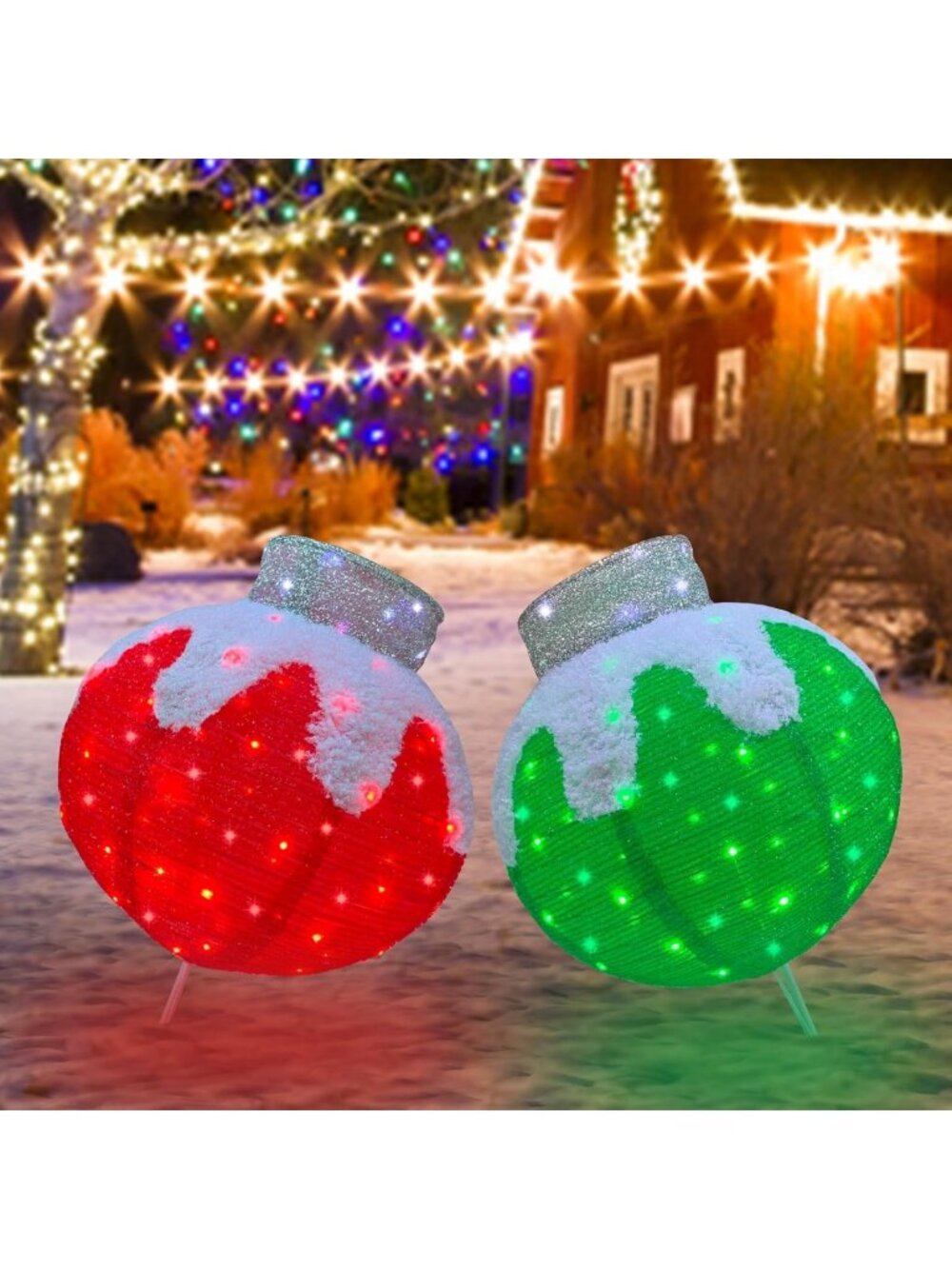 Lighted Outdoor Christmas Ornaments - 2pcs Prelit Lantern Balls with 160 Lights